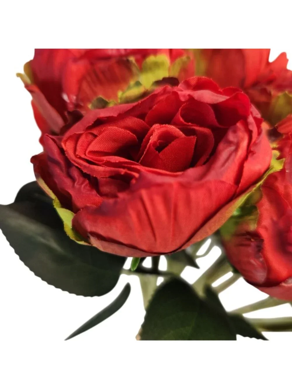 Burnt Edge Artificial Roses, 18 Stem Red Rose Bouquet, 15 Inch Faux Flowers, Wed